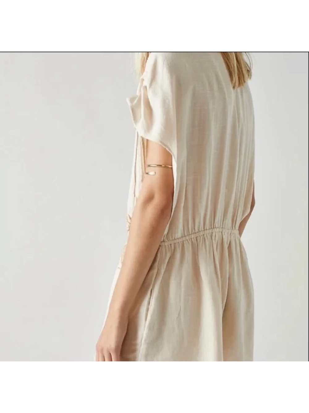 Free People Weila Tan Cream Embroidered Lace Romper size medium with pockets - Picture 3 of 10